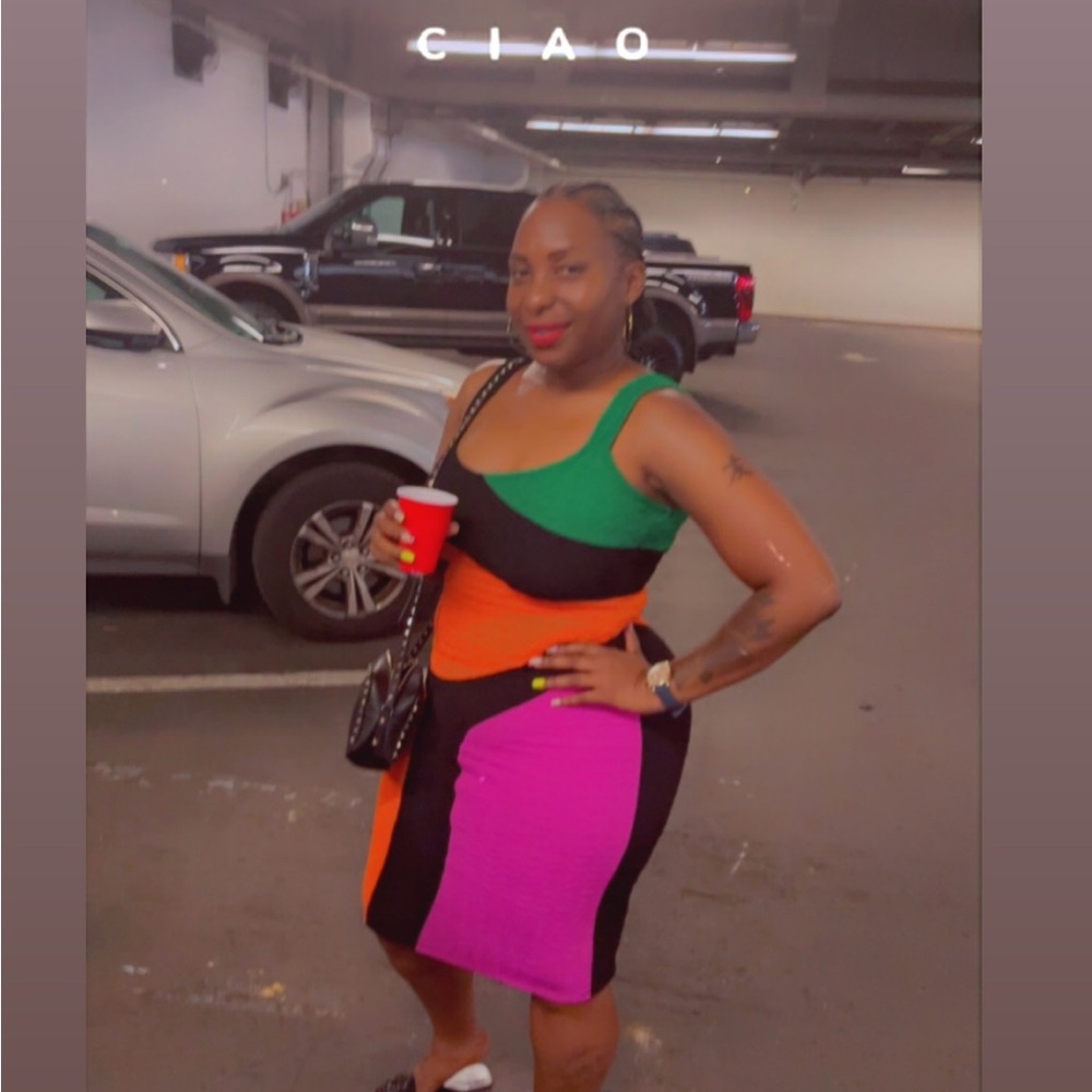 Colorblock Midi Dress - Black, Red, Green, Purple